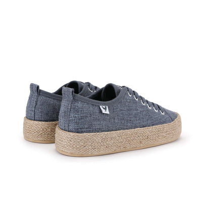 Linen lace-up espadrille sneakers with jute platform and durable canvas, showcasing Mediterranean summer style.