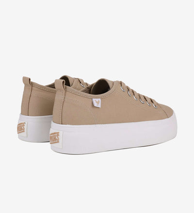 Pitas Classic Platform Sneakers with natural rubber sole and washed canvas upper, beige color, designed for Mediterranean style.