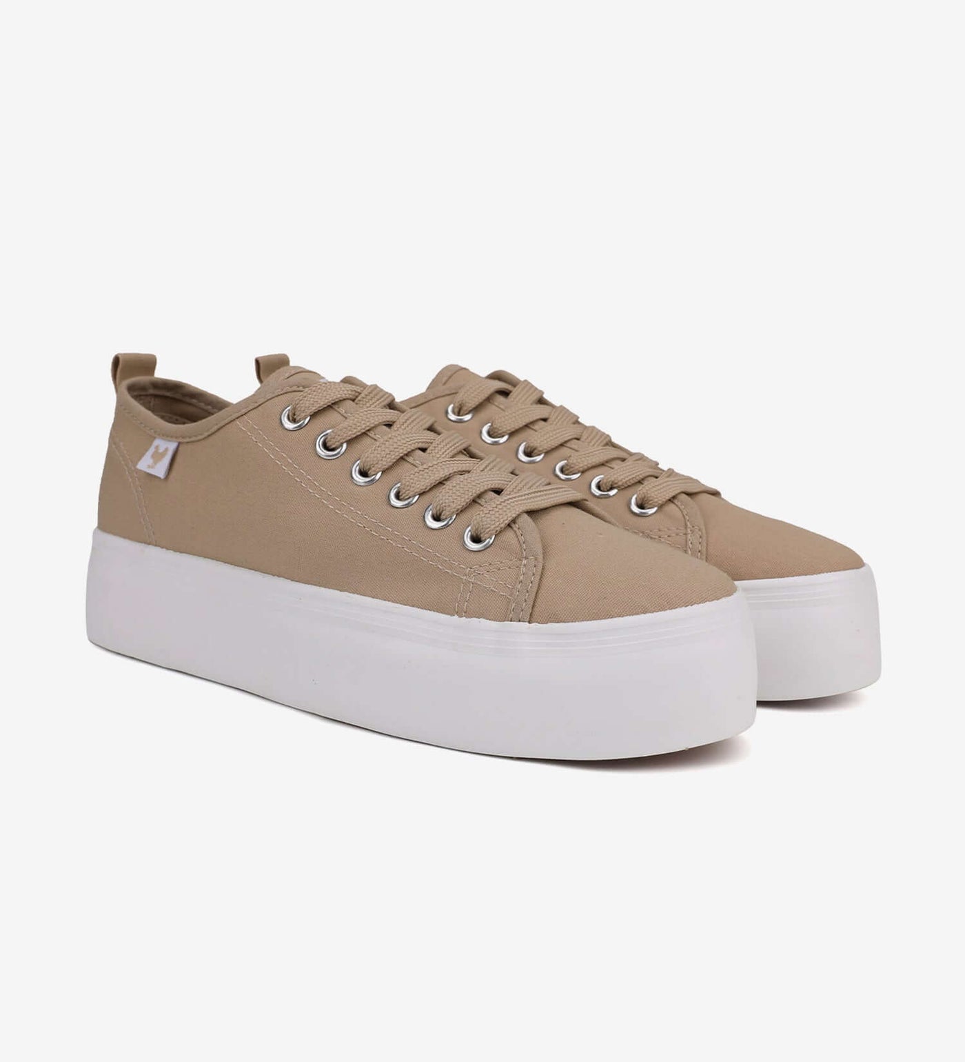 Beige Pitas Classic Platform Sneakers with 4cm natural rubber sole and washed canvas upper.