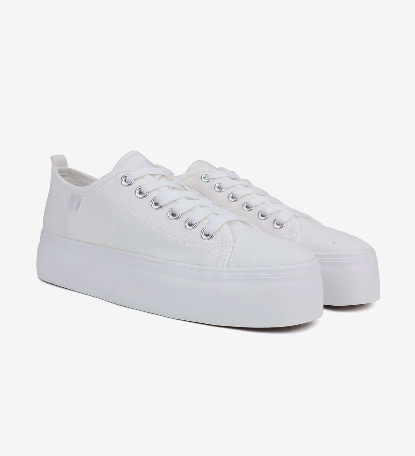 White Pitas Classic Platform Sneakers with 4cm natural rubber sole and washed canvas upper.