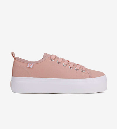 Pink Pitas Classic Platform Sneakers with 4cm natural rubber sole and washed canvas upper, featuring wide ribbon laces.