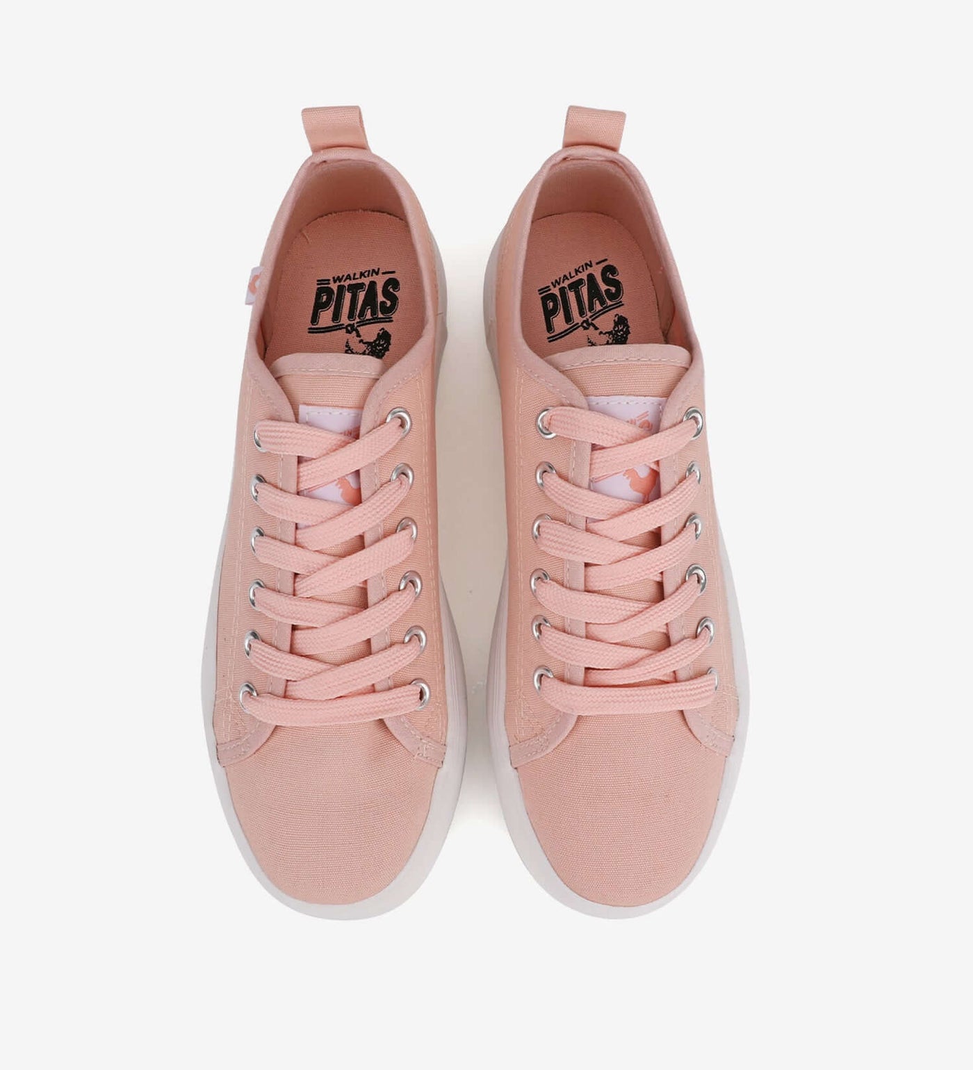 Pink Pitas Classic Platform Sneakers with 4cm natural rubber sole and washed canvas upper, featuring wide ribbon laces.