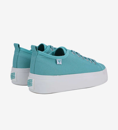 Turquoise Pitas Classic Platform Sneakers with 4cm natural rubber sole and washed canvas upper.