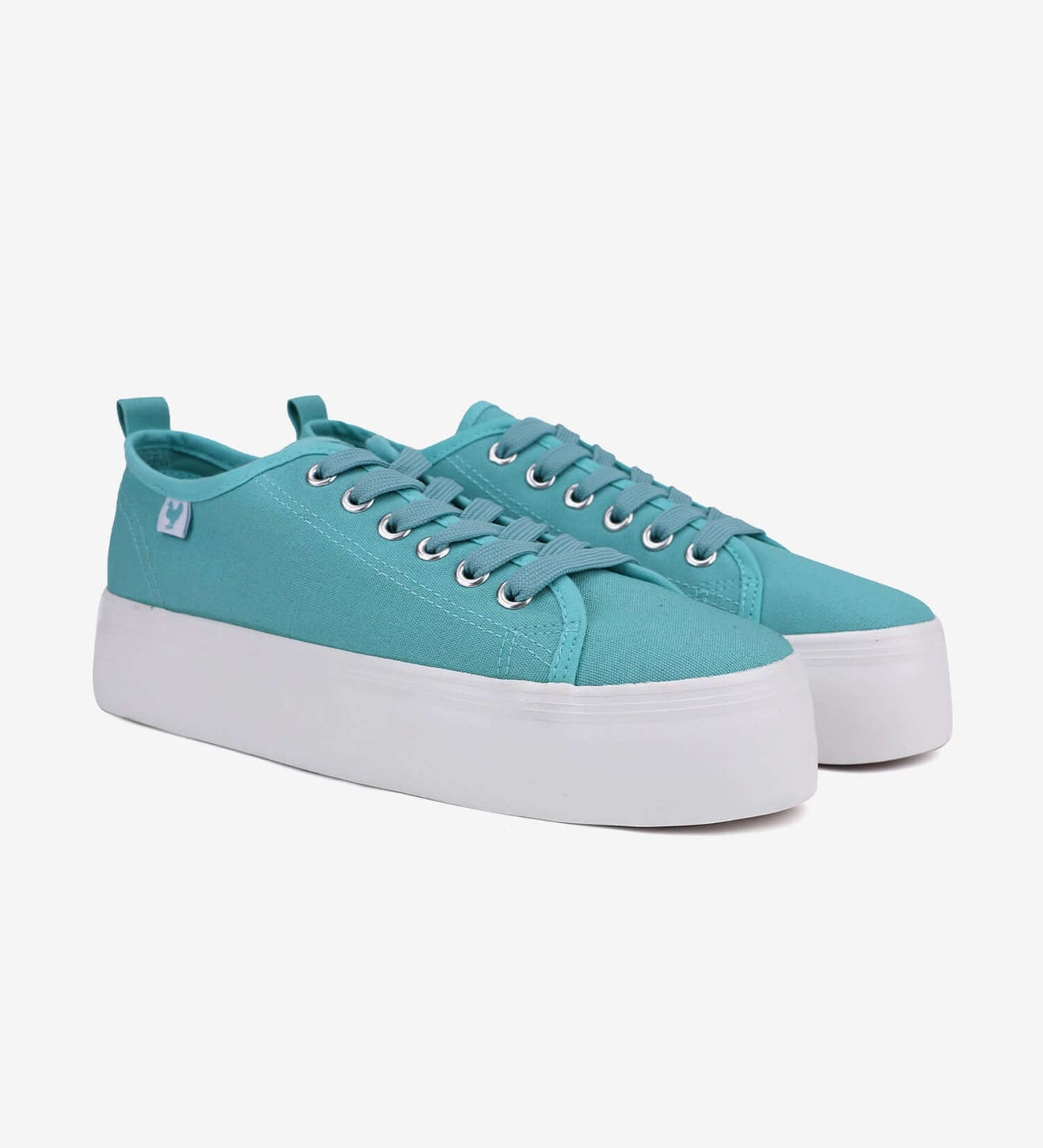 Teal Pitas Classic Platform Sneakers with 4cm rubber sole and canvas upper, featuring wide ribbon laces, designed for Mediterranean style.