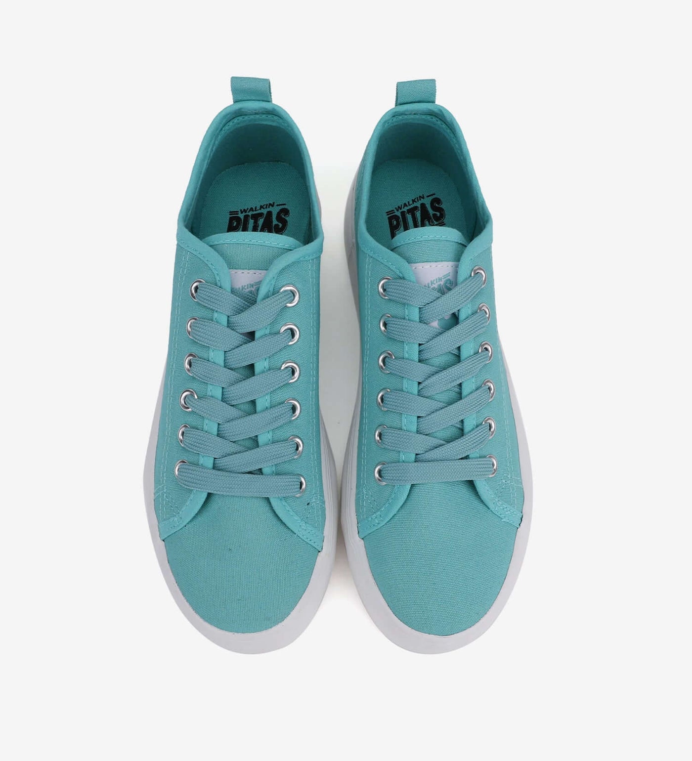 Aquamarine Pitas Classic Platform Sneakers with 4cm rubber sole, washed canvas upper, and wide ribbon laces.