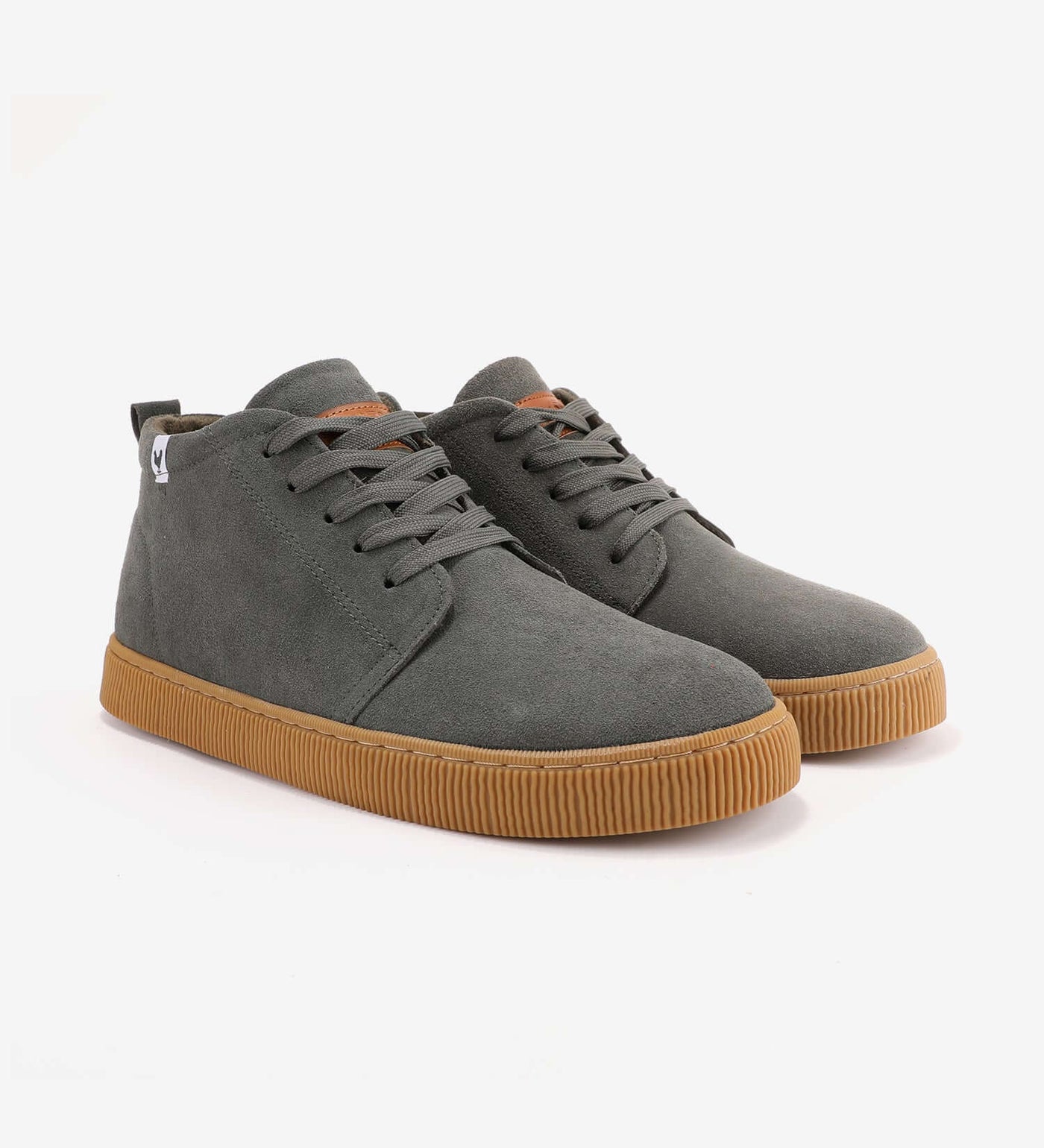 Gray Hiro Chukka Boots by Pitas with suede uppers, flat laces, and rubber soles, perfect for everyday comfort and durability.