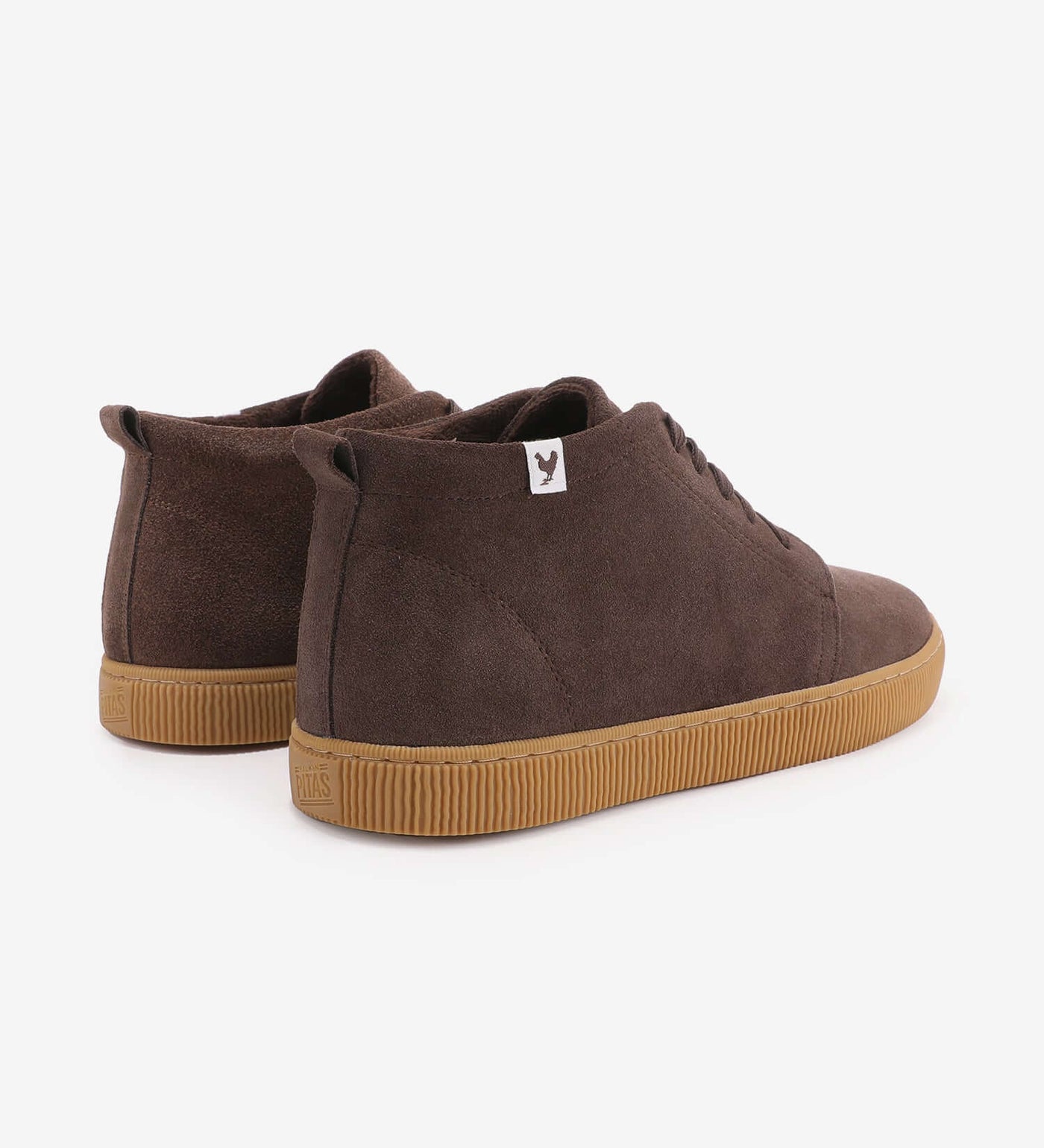 Brown Hiro Chukka Boots by Pitas with suede uppers and natural rubber soles, ideal for comfort and everyday wear.