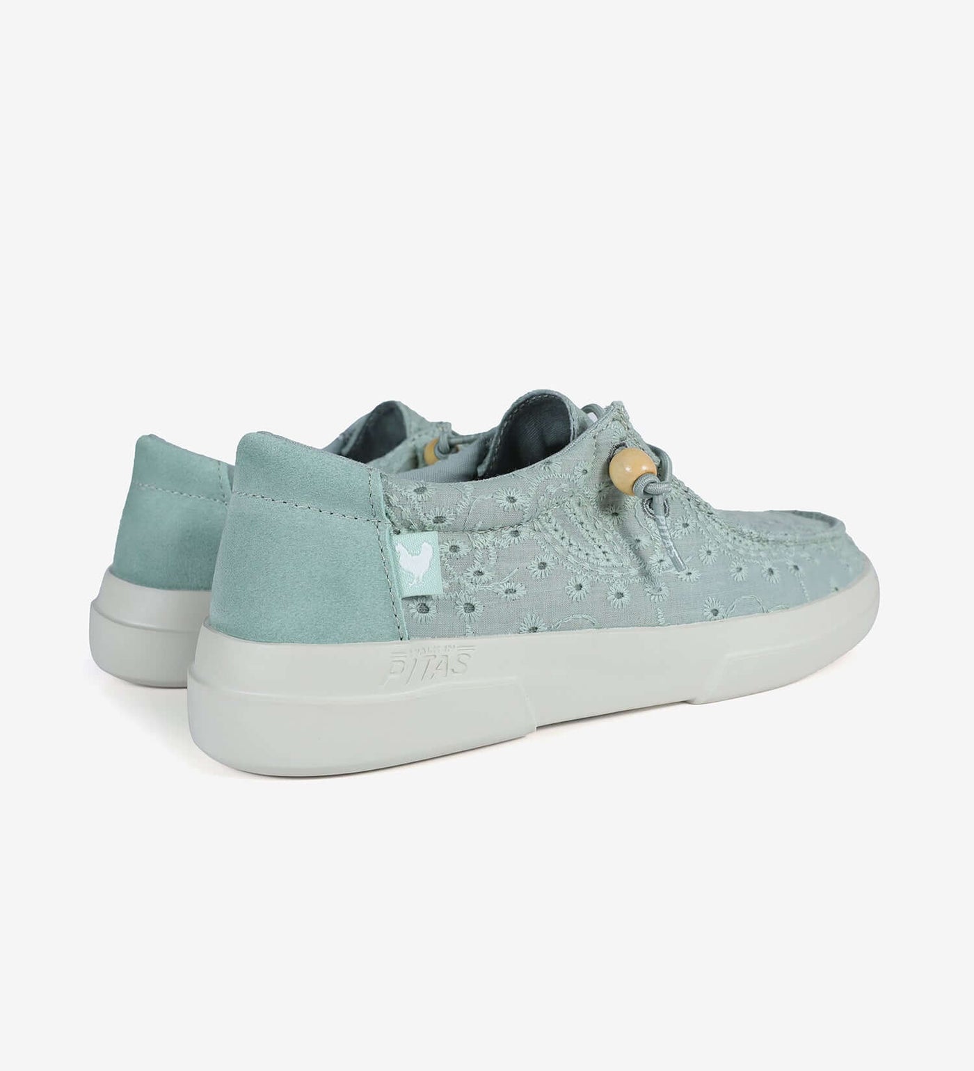 Light blue Kila Ultralight Wallys with adjustable elastic laces, cotton upper, and EVA sole, showcasing breathable summer shoe design.