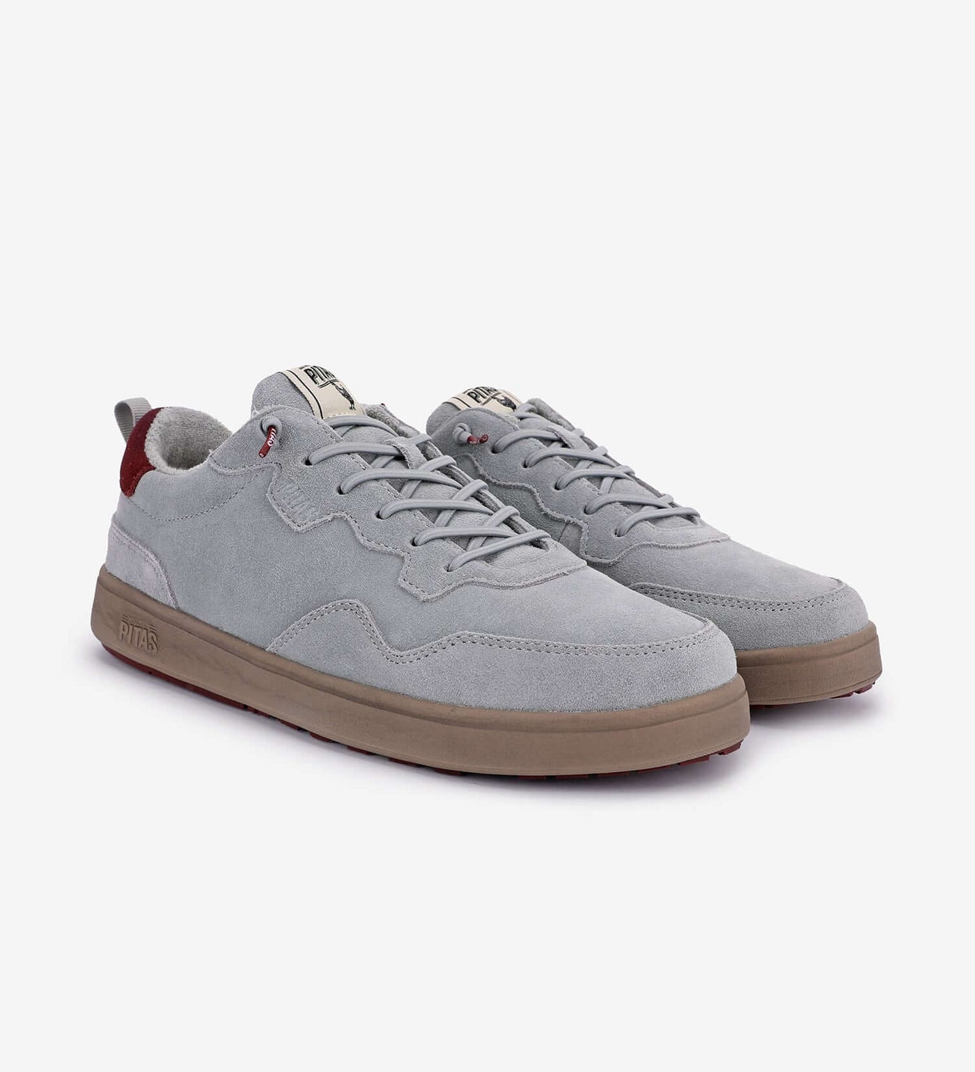 Grey Kume Sneakers by Pitas, featuring water-repellent suede and elastic easy-on laces, offering comfort and breathability.