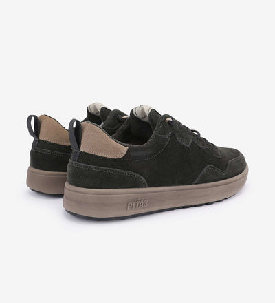 Kume Sneakers by Pitas in dark suede, featuring elastic easy-on laces and durable sole, part of the water-repellent Coast range.