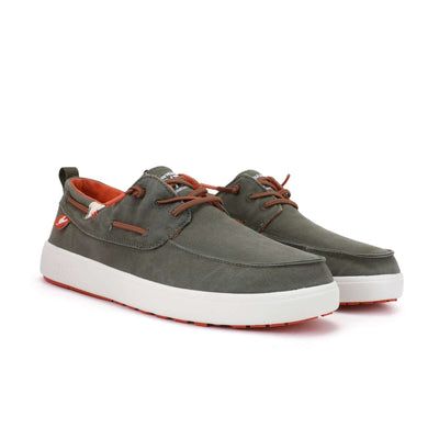 Maui Hi-Grip Boat Shoes with easy-on elastic laces, ultra-lightweight EVA sole, and high-grip rubber outsole in dark green.