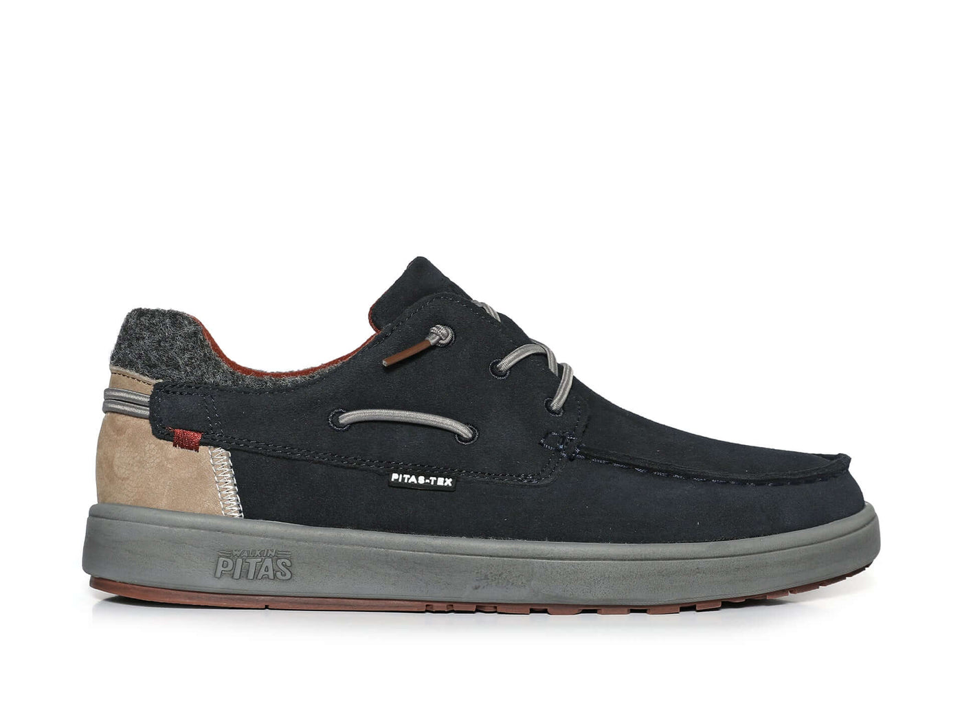 Omi by Pitas waterproof suede casual shoe from Coast range, lightweight and breathable, side profile showcasing Pitas-Tex system.