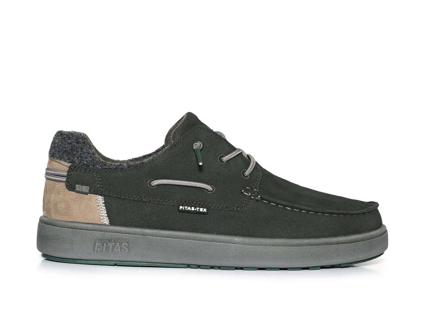 Omi by Pitas waterproof suede casual shoe, featuring the Pitas-Tex system, lightweight and breathable design, side profile view.