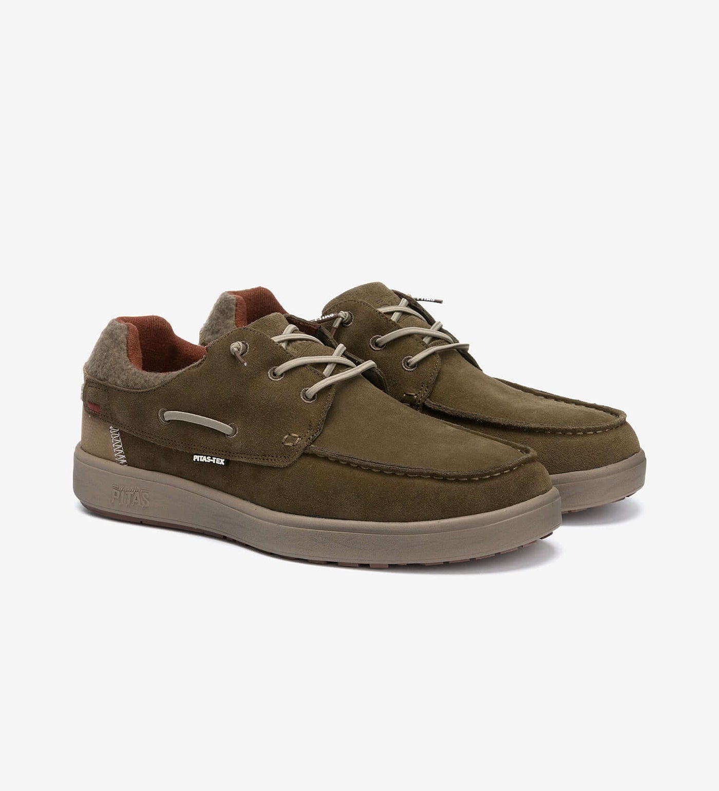 Omi by Pitas casual waterproof suede shoes in olive green, featuring a lightweight design and comfortable fit with Pitas-Tex technology.