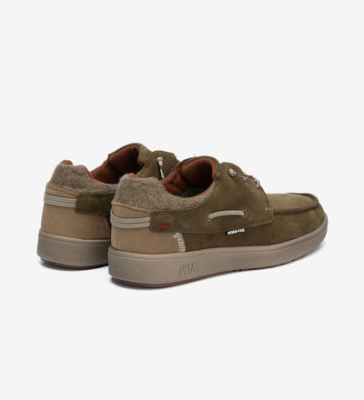 Olive green Omi by Pitas casual shoes with waterproof suede, featuring Pitas-Tex system for lightweight comfort and breathability.