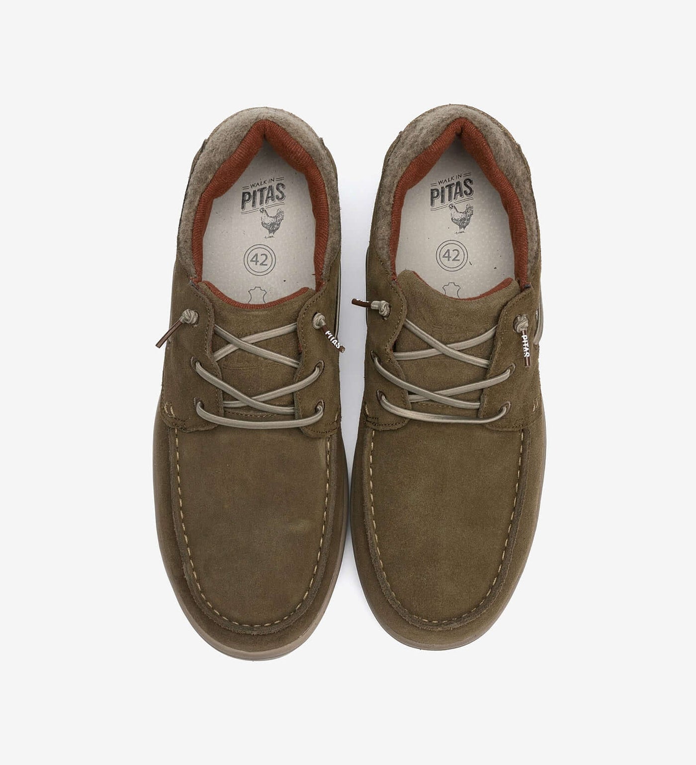 Omi by Pitas waterproof suede casual shoes with lace detail, top view. Comfortable and breathable footwear from the Pitas Coast range.