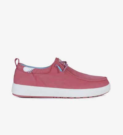 Biarritz Hi-Grip Wally shoe with easy-on elastic laces, cotton canvas upper, and shock absorbent EVA sole on a white background.