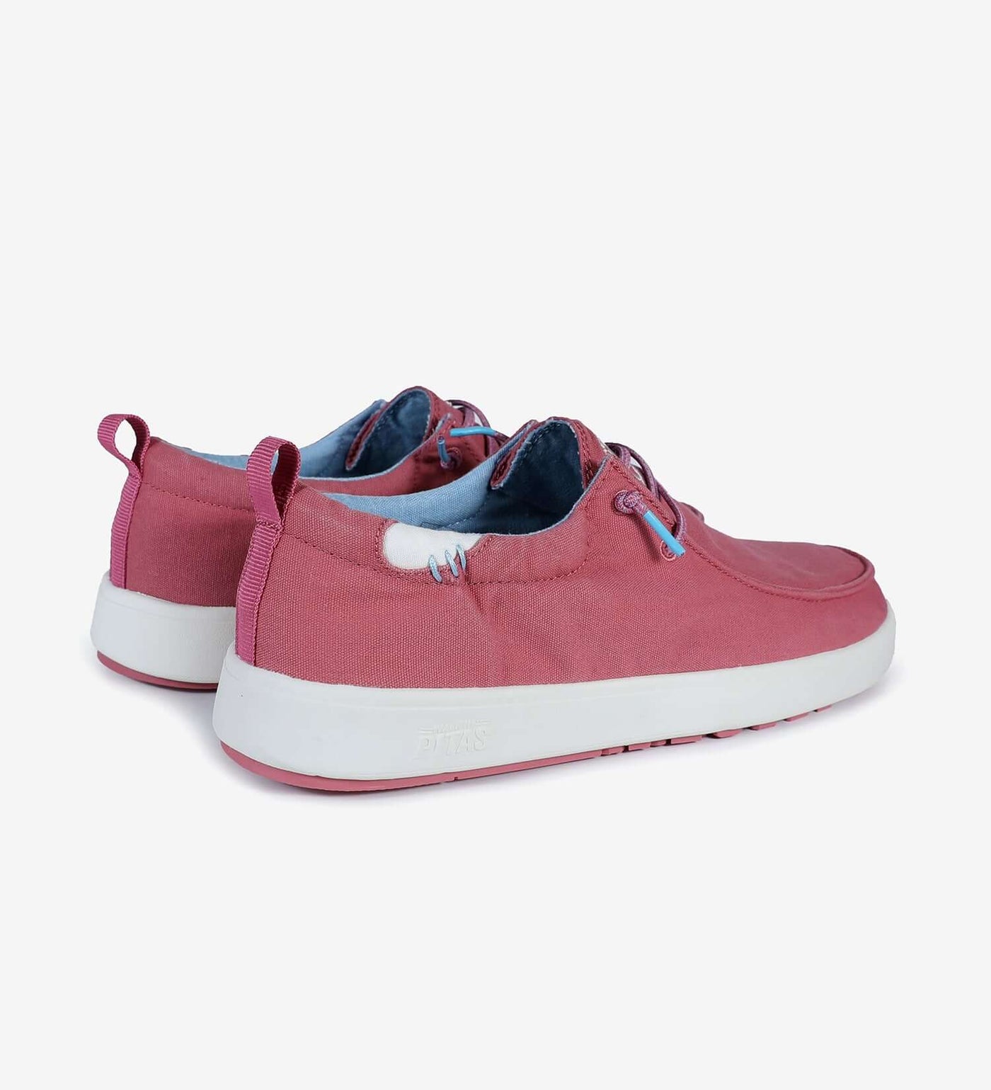 Biarritz Hi-Grip Wally shoes in pink with easy-on elastic laces, cotton canvas upper, and ultralight EVA sole, rear view.