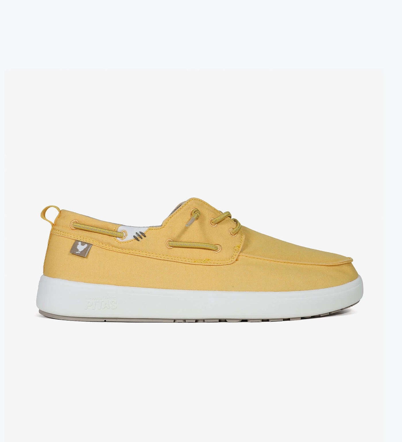 Yellow Maui Hi-Grip Boat Shoe with easy-on elastic laces, ultralight EVA sole, and hi-grip contrast rubber outsole, side view.