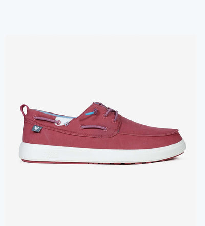 Red Maui Hi-Grip Boat Shoes with elastic laces, shock absorbent EVA sole, and color contrast rubber outsole.