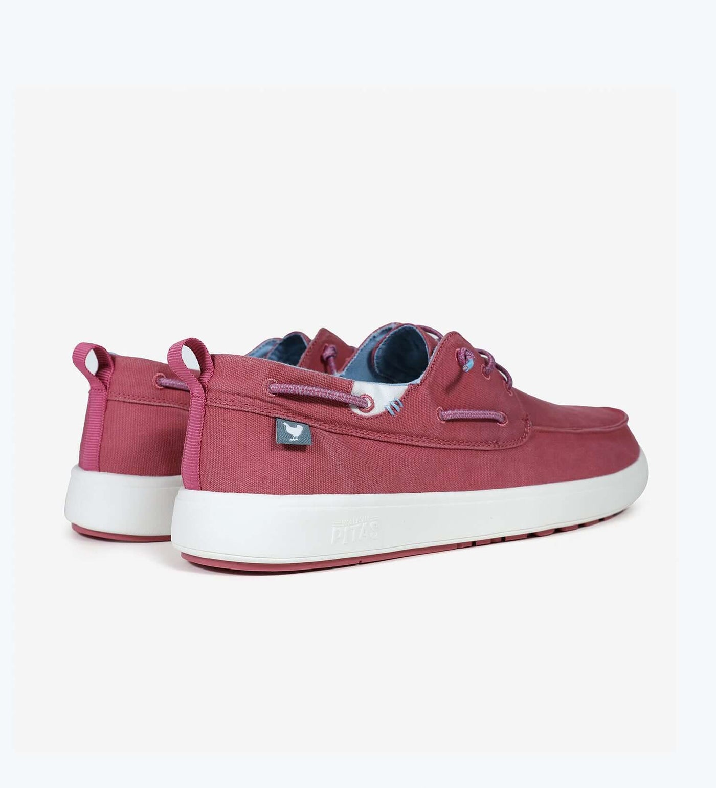 Maui Hi-Grip Boat Shoes in red with white sole, featuring easy-on elastic laces, cotton upper, and shock-absorbent EVA sole.