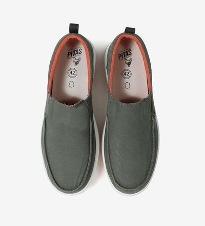 Men's Ischia Hi-Grip Loafers with olive green cotton upper and slip-on design featuring Pitas detailing and cushioned insole.