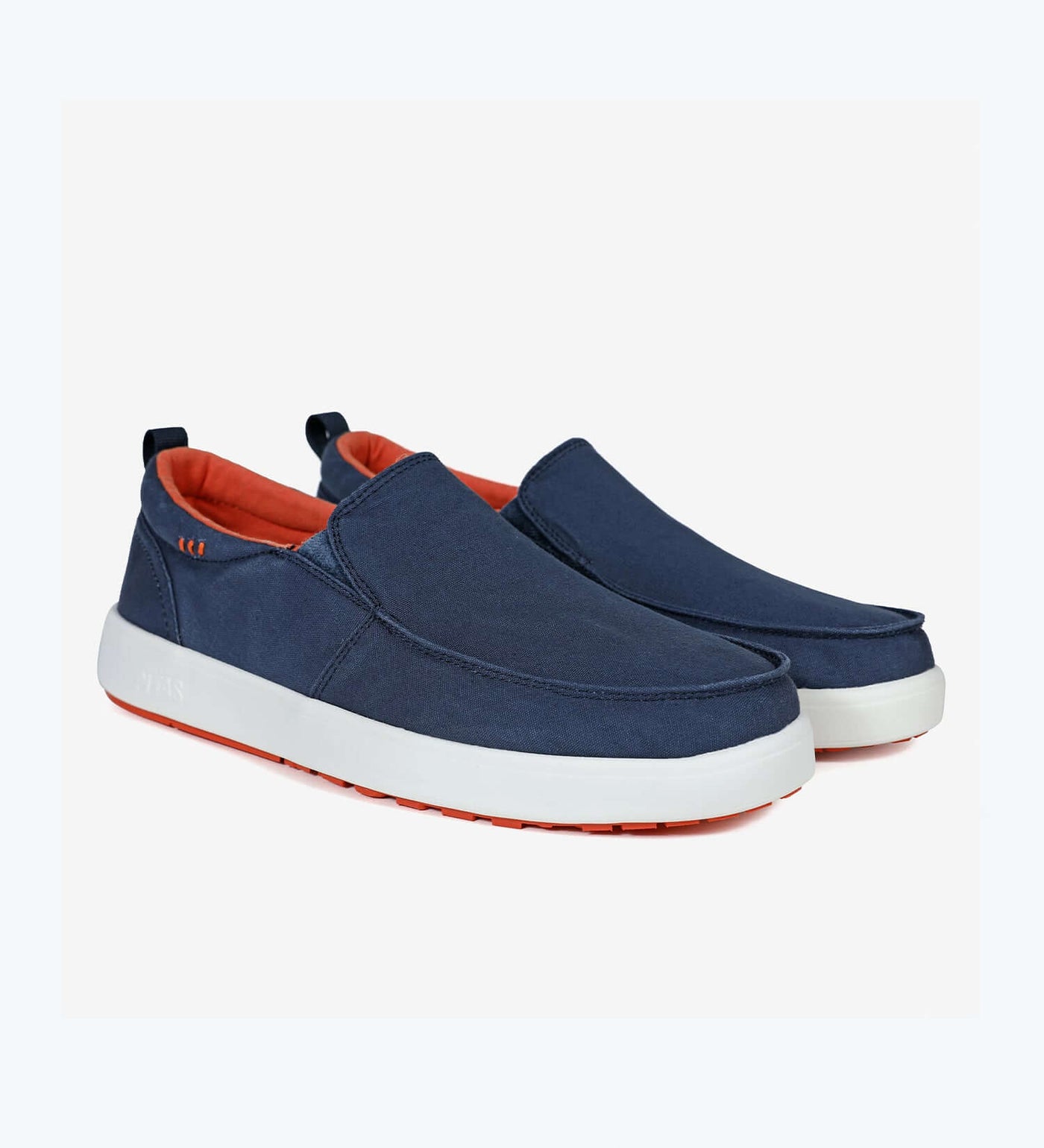 "Ischia Hi-Grip Loafers in navy with elasticated gussets, ultralight EVA sole, and red hi-grip rubber outsole, perfect for summer comfort."