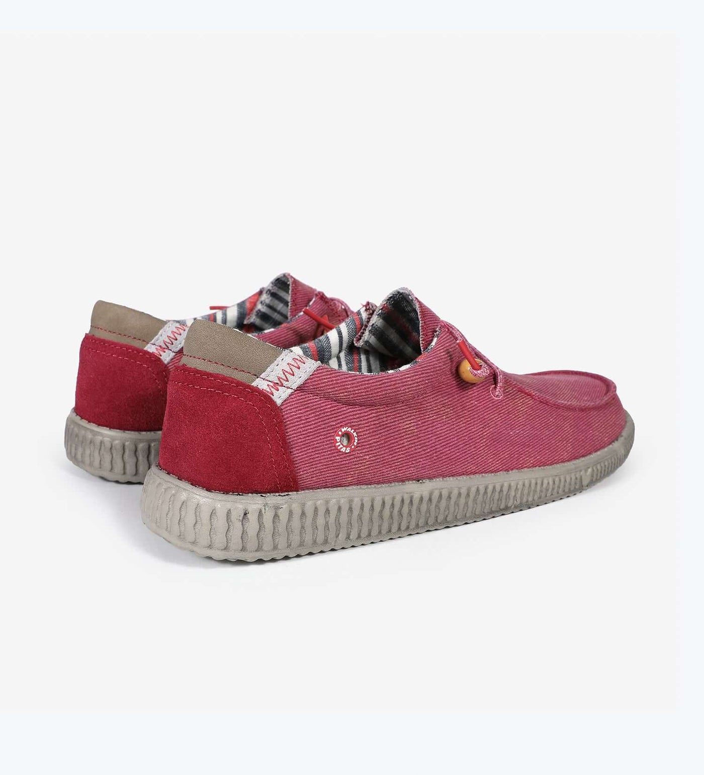 Red WP150 Rustic Ultralight Wally shoes with rustic weave cotton uppers and stripey lining, designed for comfort and durability.