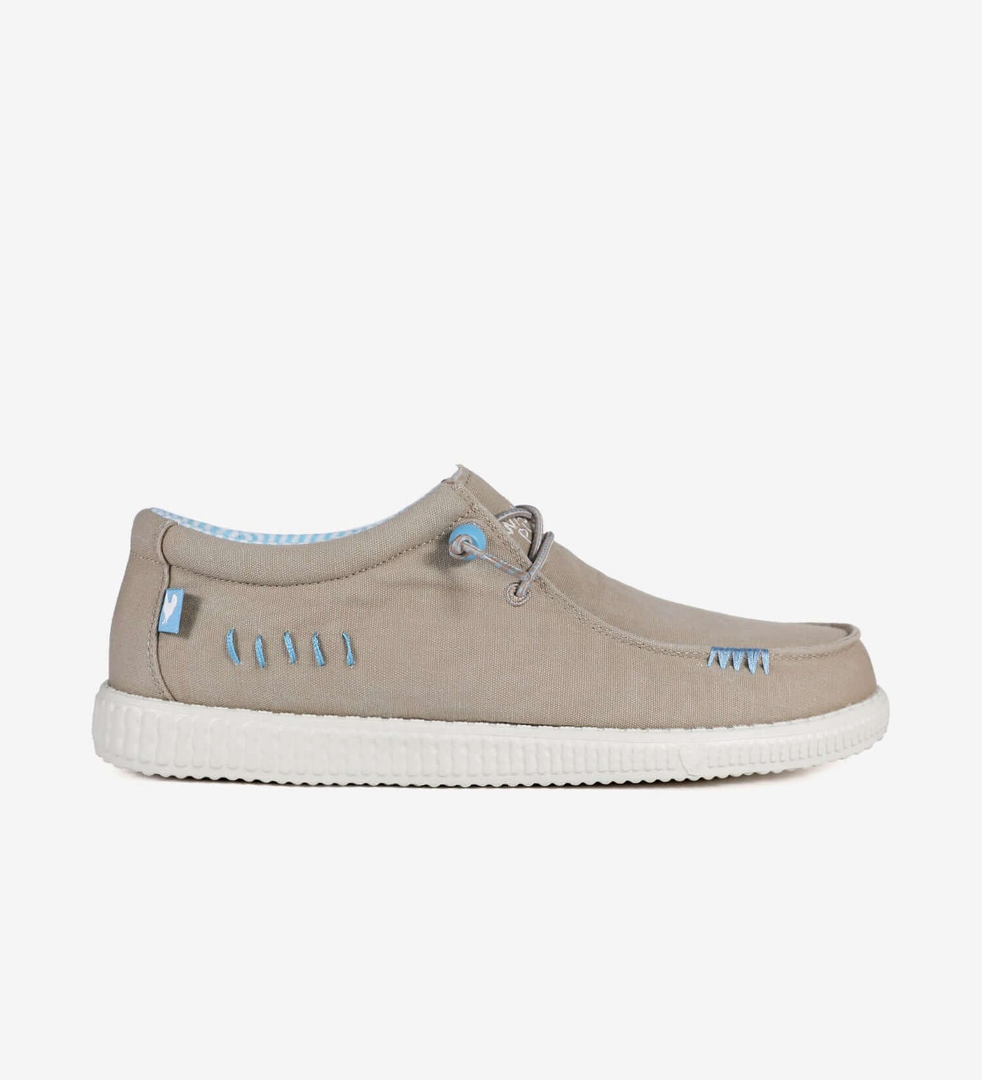 Beige WP150 Ultralight Canvas Windover Wally shoe with elastic laces and tribal detailing inspired by Native American design.