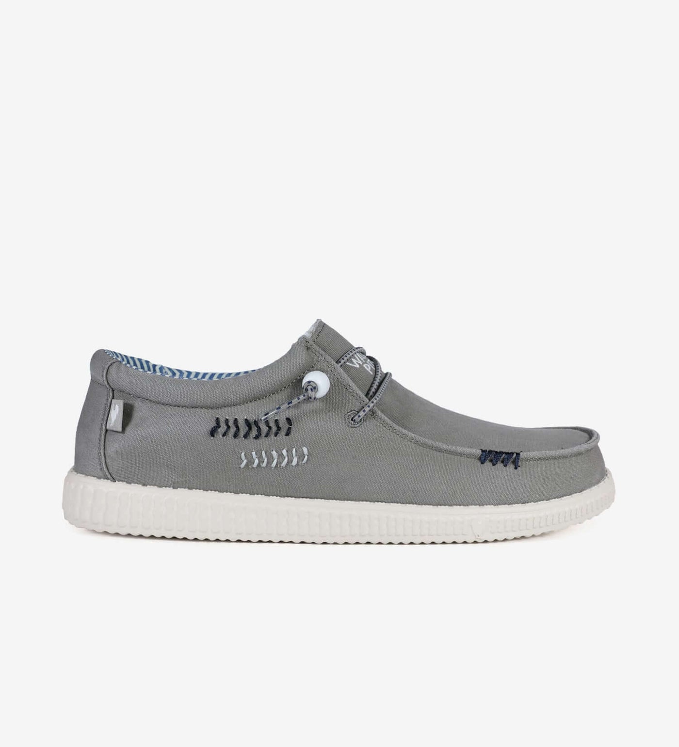 Grey WP150 Ultralight Canvas Windover Wally with elastic laces and tribal detailing on a white background.