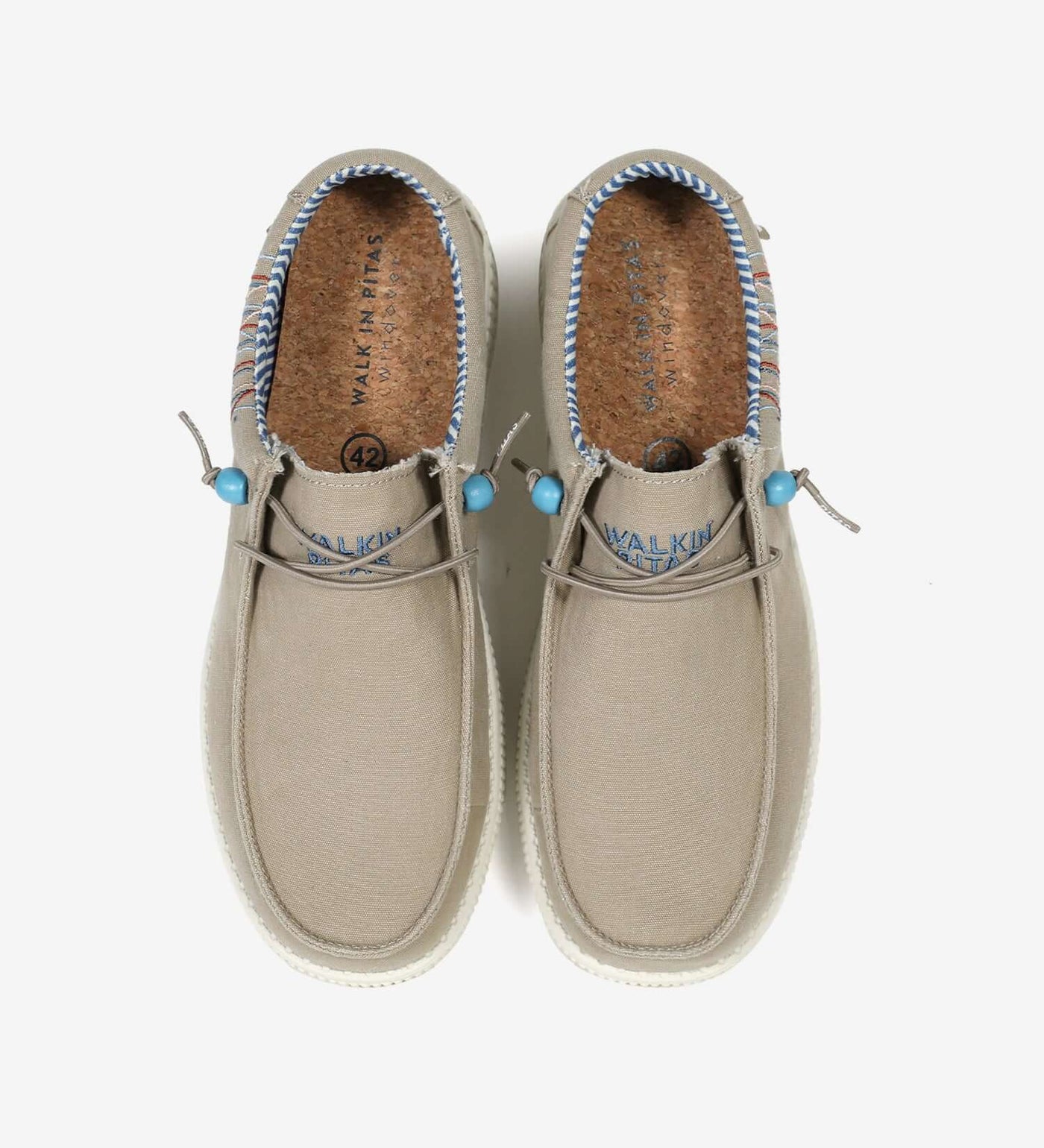 WP150 Ultralight Canvas Windover Wally shoes with elastic laces and tribal design, top view showing cotton upper and interior lining.