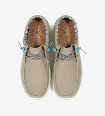 WP150 Ultralight Canvas Windover Wally shoes with elastic laces and tribal design, top view showing cotton upper and interior lining.