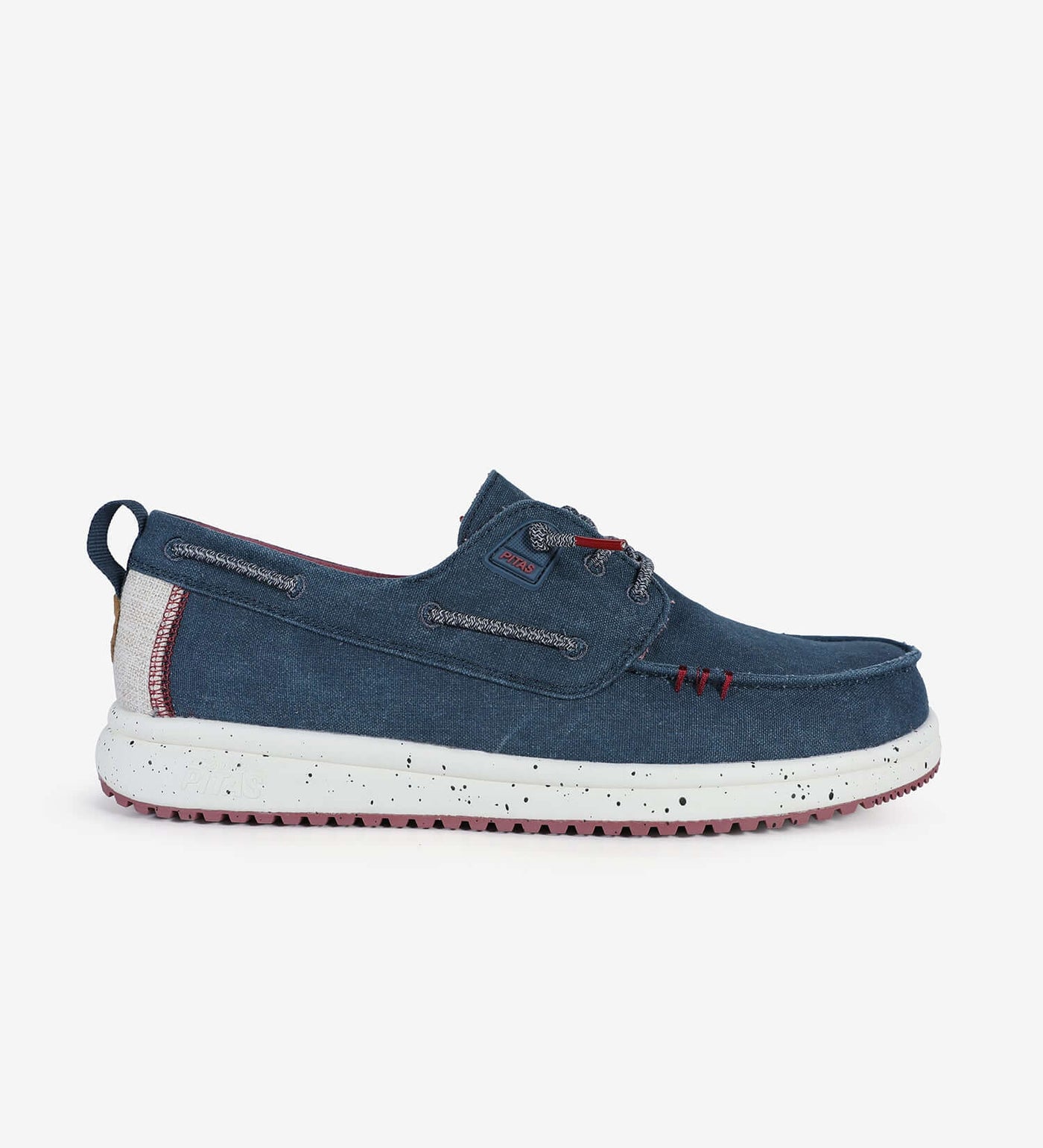 Ultralight Byron boat shoe in blue with elastic laces, cotton canvas upper, and contrast rubber outsole.