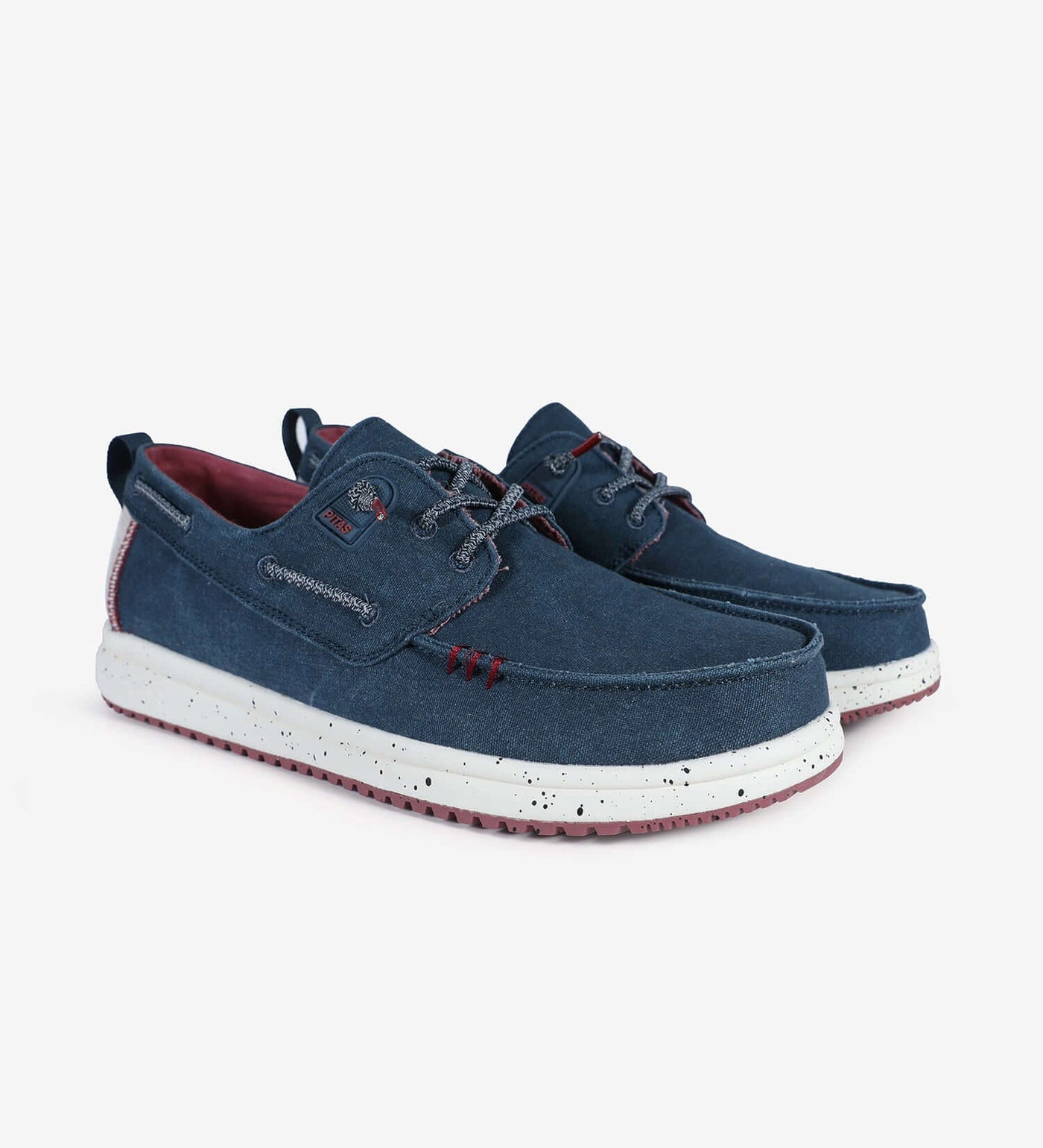 Byron Ultralight Boat Shoes with blue canvas, elastic laces, and wave grip rubber outsole for comfort and style.