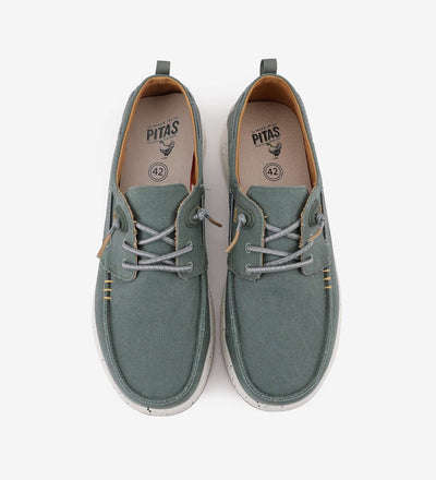 Byron Ultralight Boat Shoes with green cotton canvas, adjustable elastic laces, and EVA sole for comfort and grip.