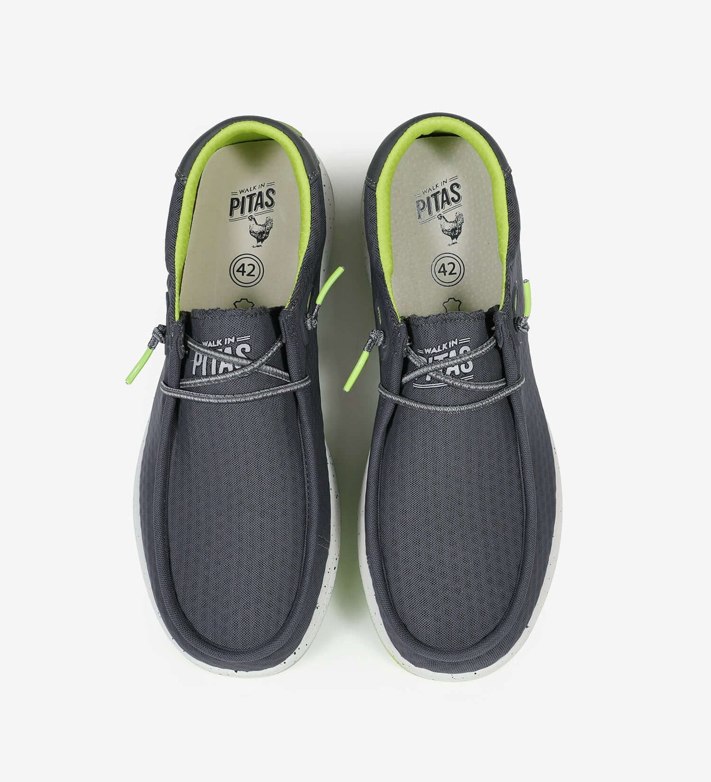 Hive Ultralight Wally boat shoes with easy-on elastic laces, shock absorbent EVA sole, and breathable cotton lining in grey and green.