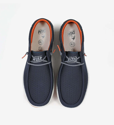 Hive Ultralight Wally boat shoes with easy-on elastic laces, airflow upper, and shock absorbent EVA sole, top view.