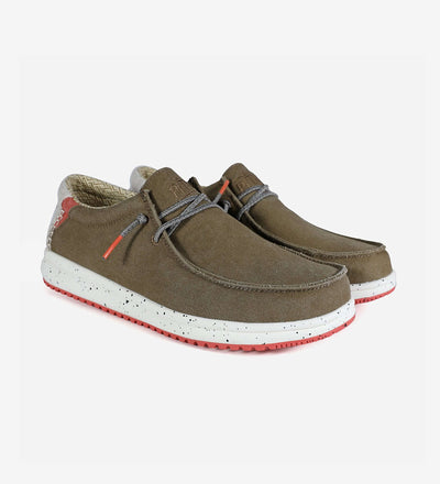 Nias Ultralight Wally boat shoes with easy-on elastic laces, cotton upper, EVA sole, and contrast rubber outsole for grip.