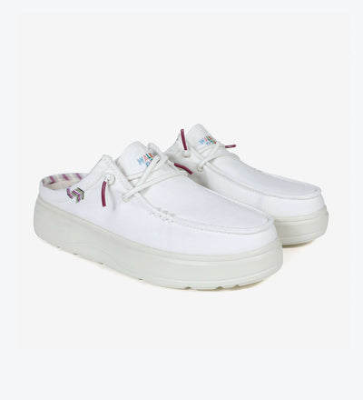 Caparica Ultralight Platform Mules with elastic laces, white cotton upper, 4cm shock absorbent EVA sole, perfect for summer.