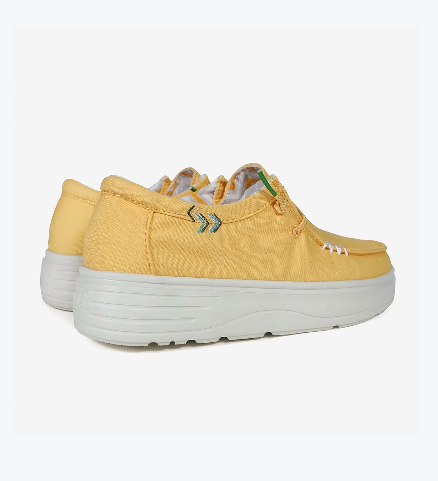 Natal Ultralight Platform Wallys in yellow with a 4cm EVA sole, featuring elastic laces and a breathable cotton upper for summer comfort.