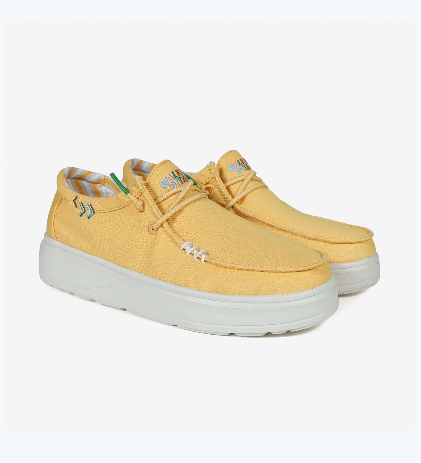 Yellow Natal Ultralight Platform Wallys with elastic laces, 100% cotton upper, and 4cm EVA sole for summer comfort and style.