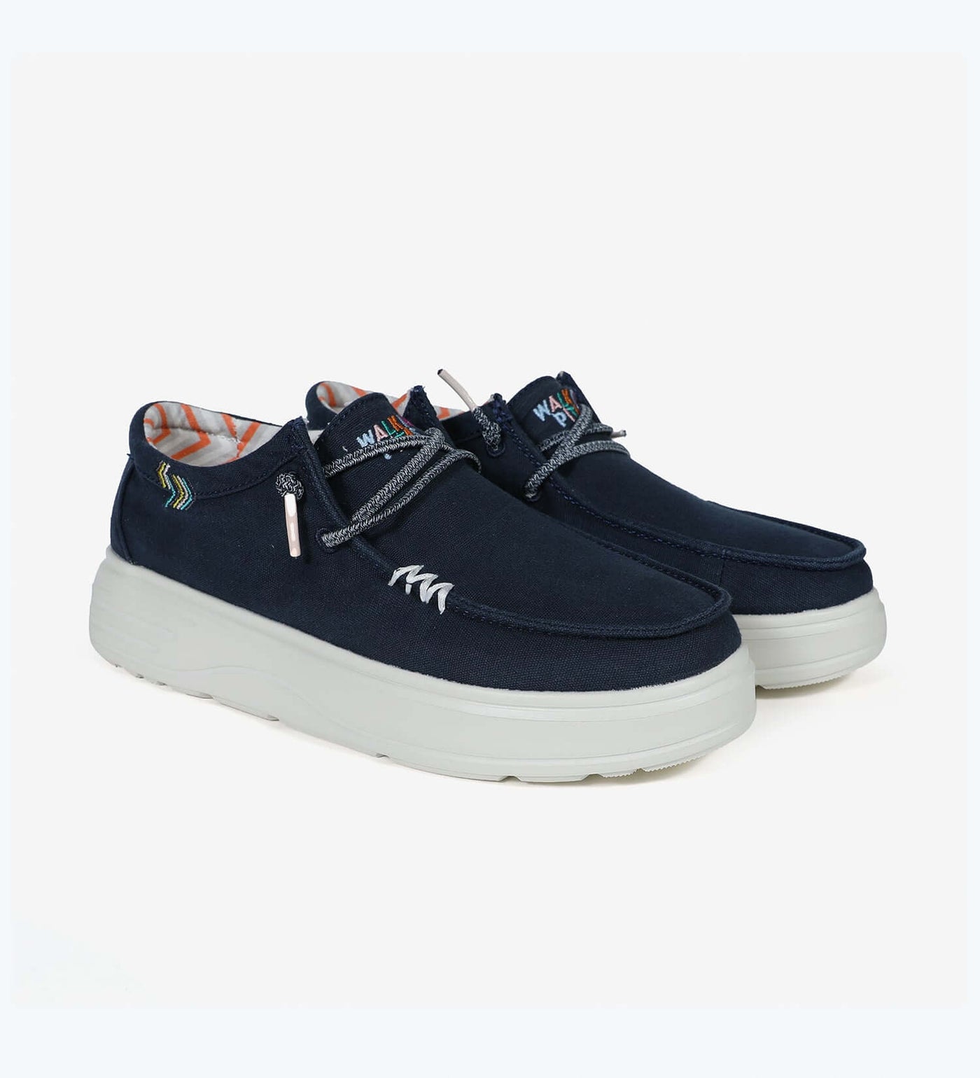 Natal Ultralight Platform Wallys, navy blue, 4cm EVA sole, breathable 100% cotton upper, easy-on elastic laces for women's summer style.