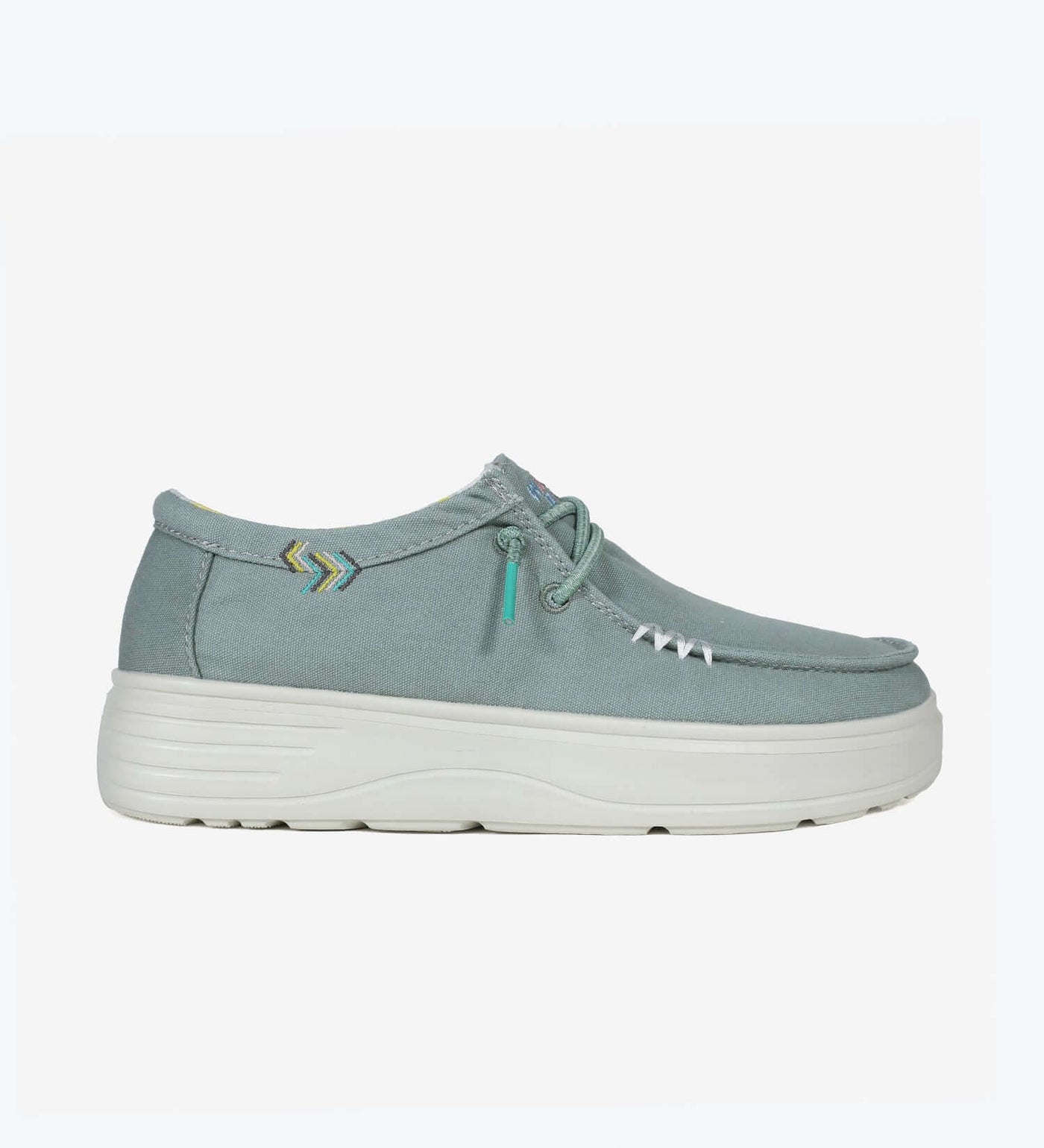 Natal Ultralight Platform Wallys shoe in light green with easy-on elastic laces and 4cm EVA sole, ideal for summer comfort.