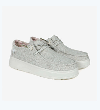 Nazare Ultralight Platform Wallys in linen mix, featuring easy-on elastic laces and a 4 cm shock absorbent EVA sole.