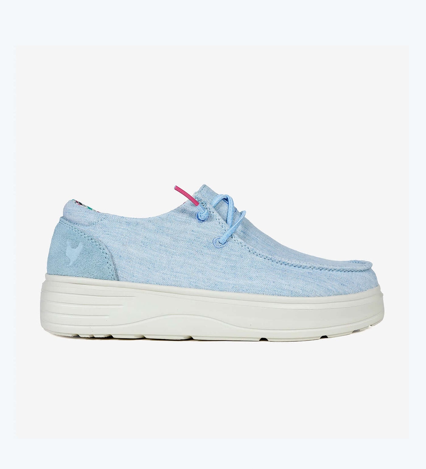 Recife Ultralight Platform Wallys in light blue with easy-on elastic laces and breathable cotton upper featuring a 4cm EVA sole.