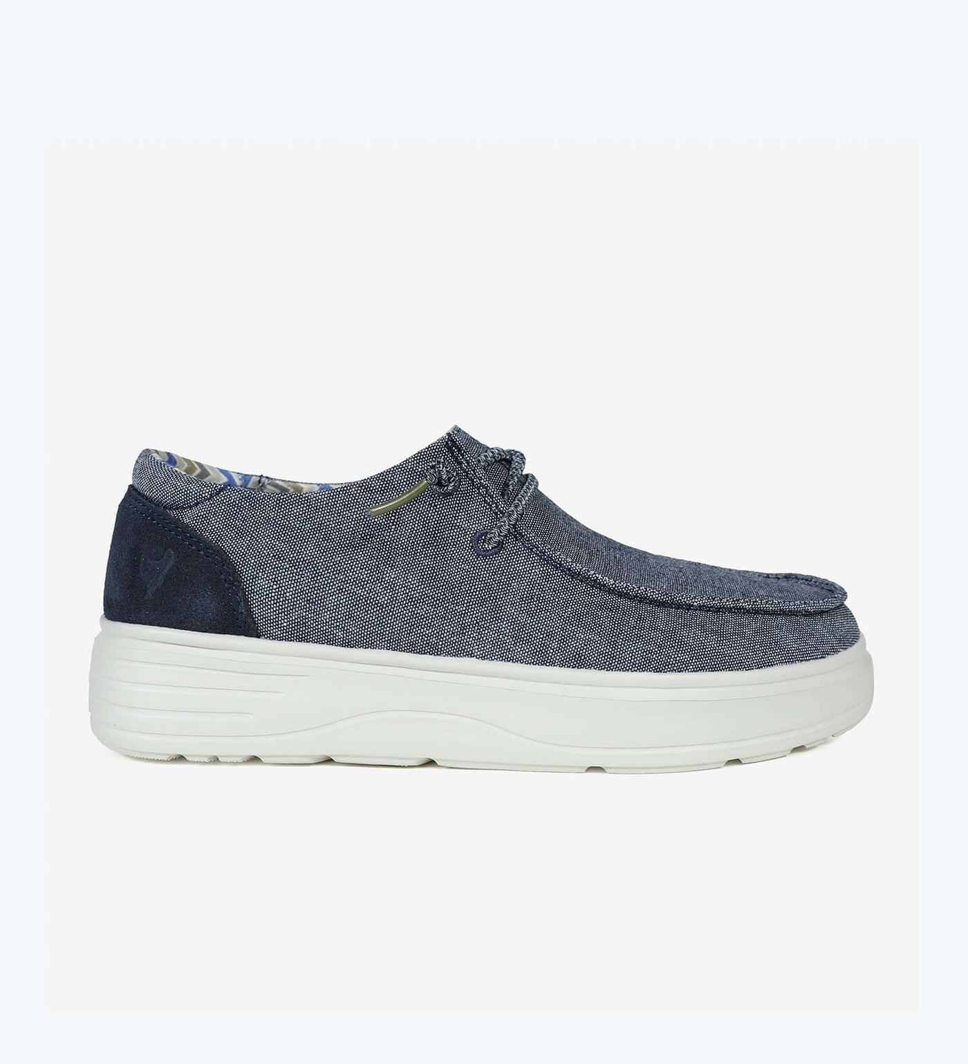 Recife Ultralight Platform Wallys women's summer shoe with blue cotton upper, 4cm EVA sole, and elastic laces for comfort.