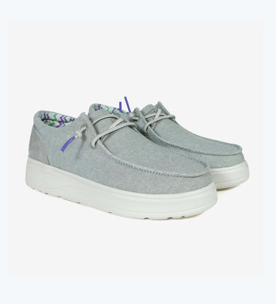 Recife Ultralight Platform Wallys in light gray with elastic laces, cotton upper, and 4cm EVA sole for comfort and style.