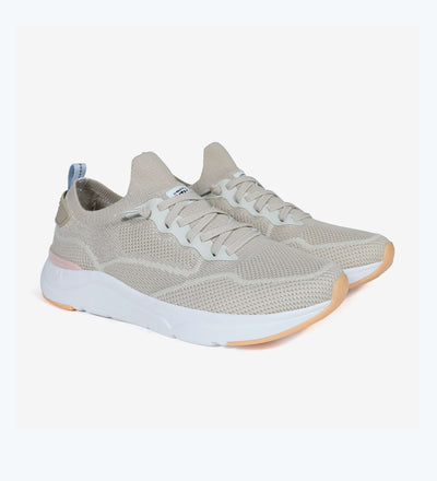 Beige Cue Women’s Sneakers by Pitas with ultralight EVA sole and memory foam, featuring mesh fabric and elasticated laces for comfort.