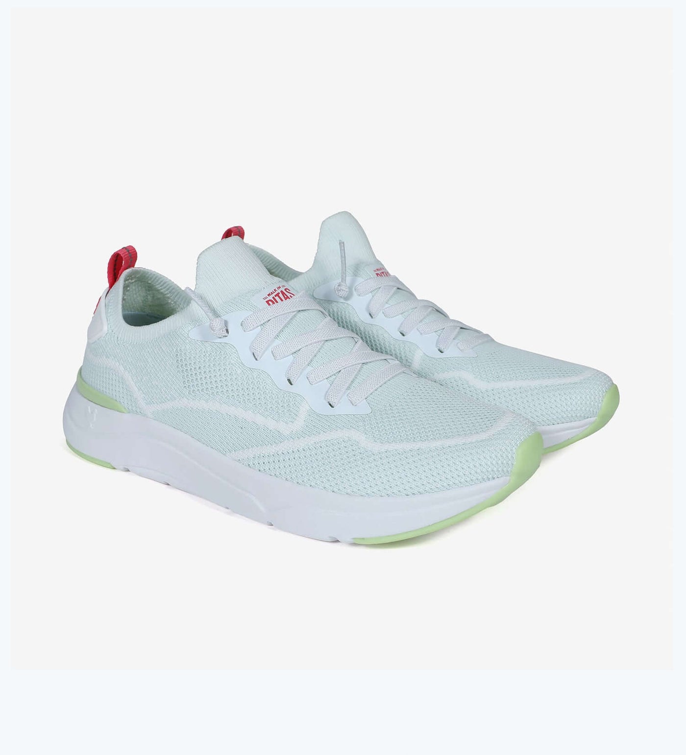 White Cue women’s sneakers by Pitas with memory foam insoles, mesh upper, and ultralight EVA sole for all-day comfort.