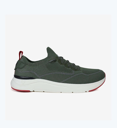 Green Cue Men's Sneakers with mesh upper, memory foam insole, ultralight EVA sole, no tie laces, and heel loops for comfort.